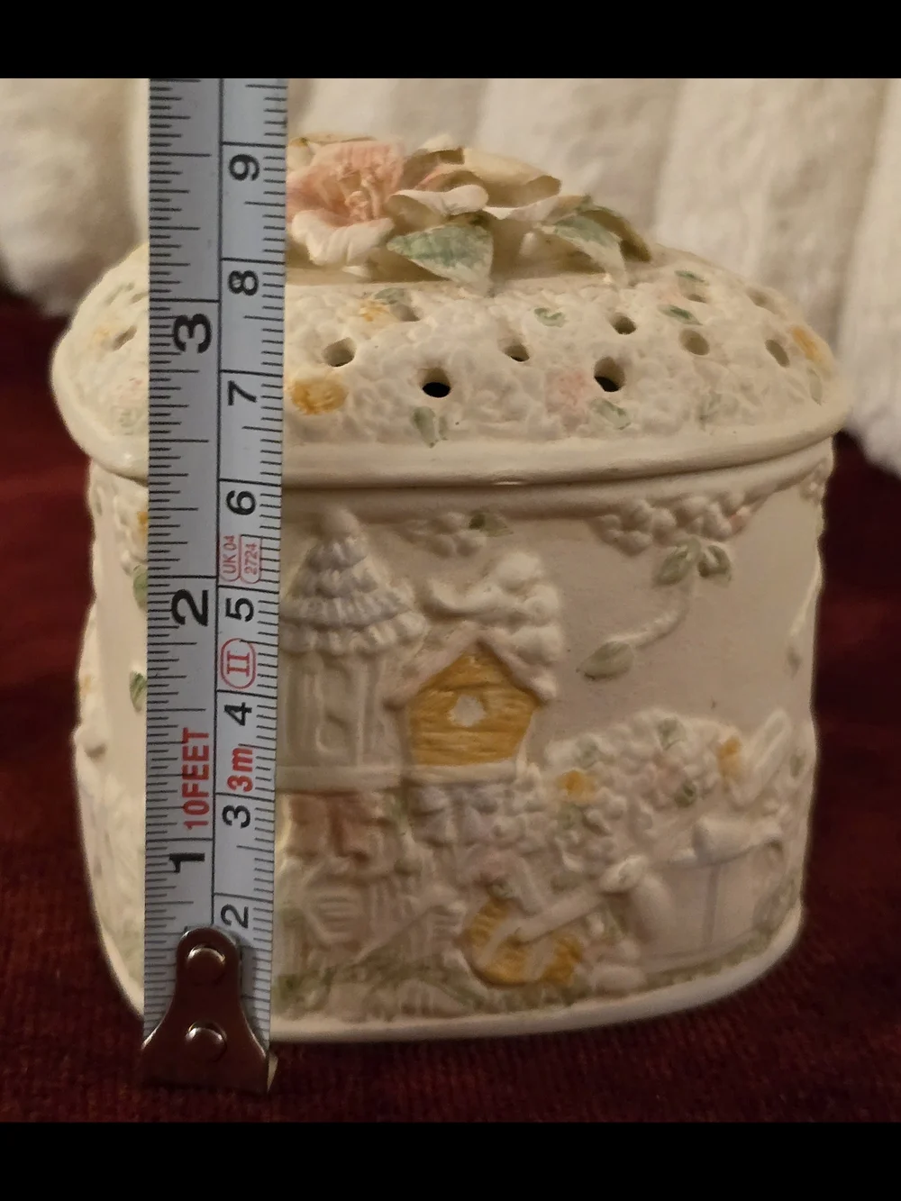 Vintage Cottagecore Bisque Porcelain Heart Shaped Trinket Box Scent Diffuser